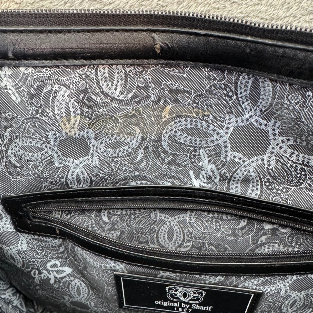 Sharif Leather Tote Bag Womens Medium Black Excellent Woven Croc Embossed Trim - Picture 13 of 13